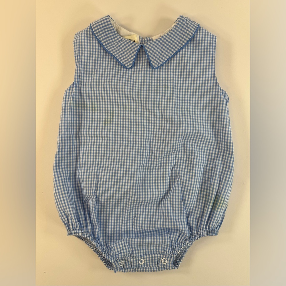 The Oaks Apparel - Blue Gingham Peter Pan Collar Bubble Romper - 24M